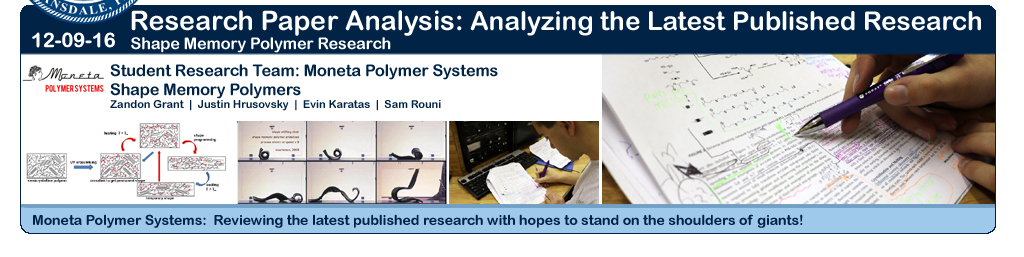 Research Team Moneta Polymer Systems: Reviewing the latest pblished Shape Memory Polymer papers!